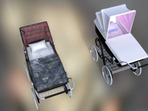 stroller car babies retro vitorian 3D Model