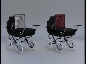stroller car babies retro vitorian 3D Model