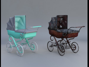 stroller car babies retro vitorian Model 3D