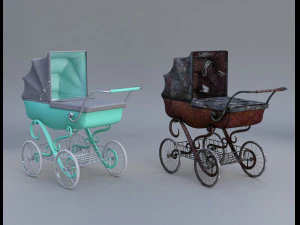 stroller car babies retro vitorian 3D Model