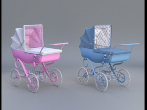 stroller car babies retro vitorian Model 3D