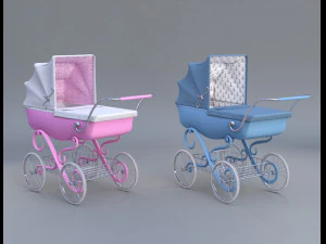 stroller car babies retro vitorian 3D Model