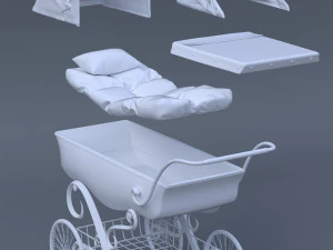 stroller car babies retro vitorian 3D Model