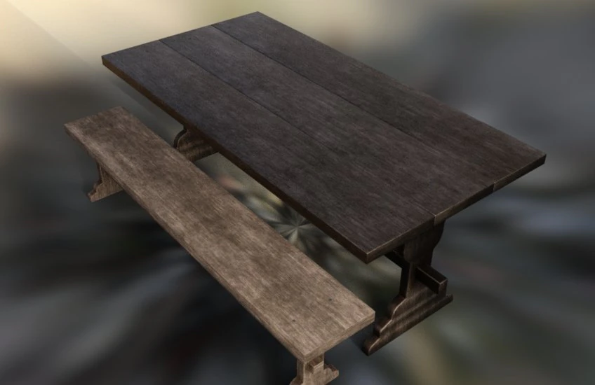 Chair table long 3D Model .c4d .max .obj .3ds .fbx .stl .blend 