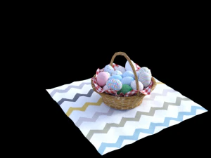 Pack eggs easter with basket 3D Model
