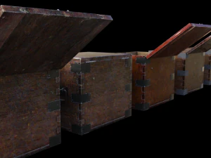 Old Wooden Safe Box Wood 3D Model