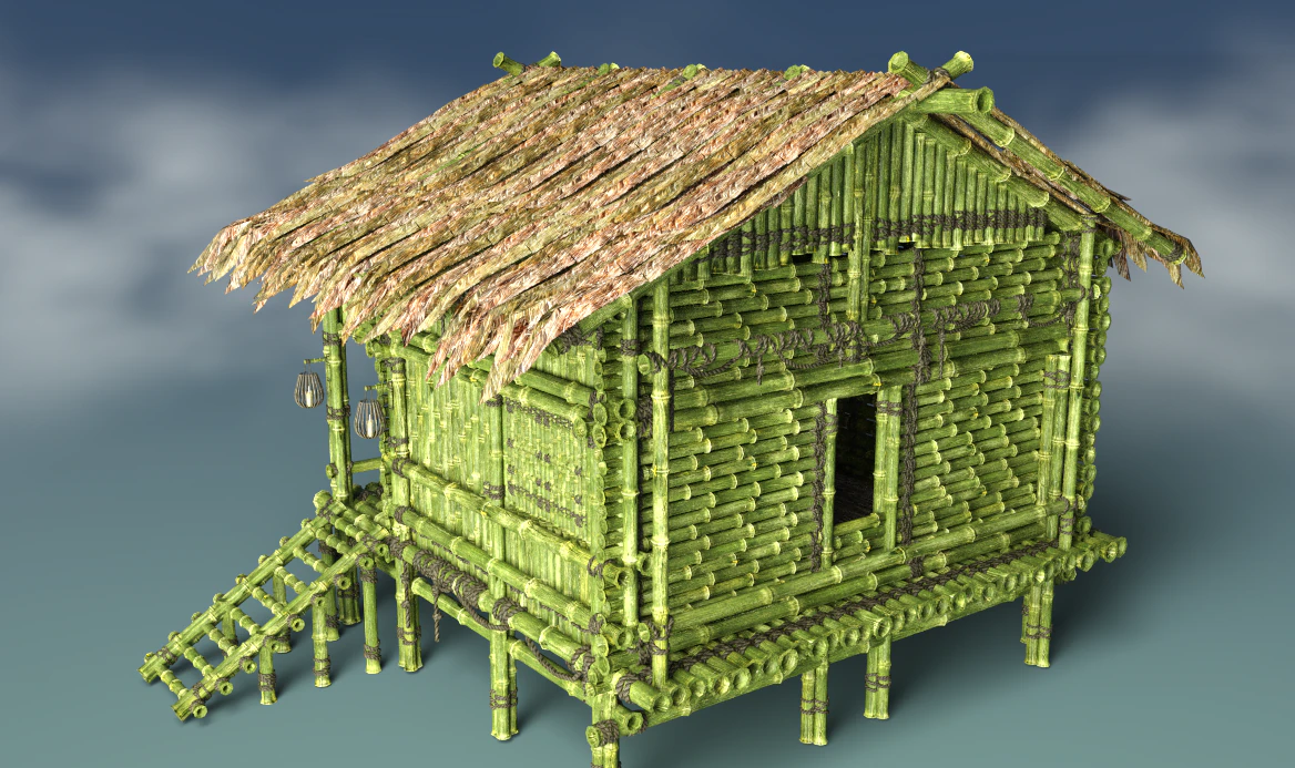Bamboo Houses 3D Model .c4d .max .obj .3ds .fbx .stl .blend