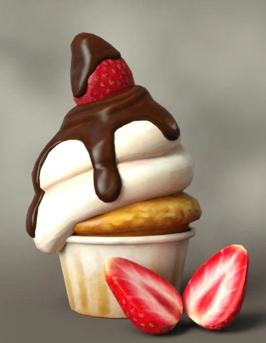 Strawberry muffin 3D Model .c4d .max .obj .3ds .fbx .stl .blend 