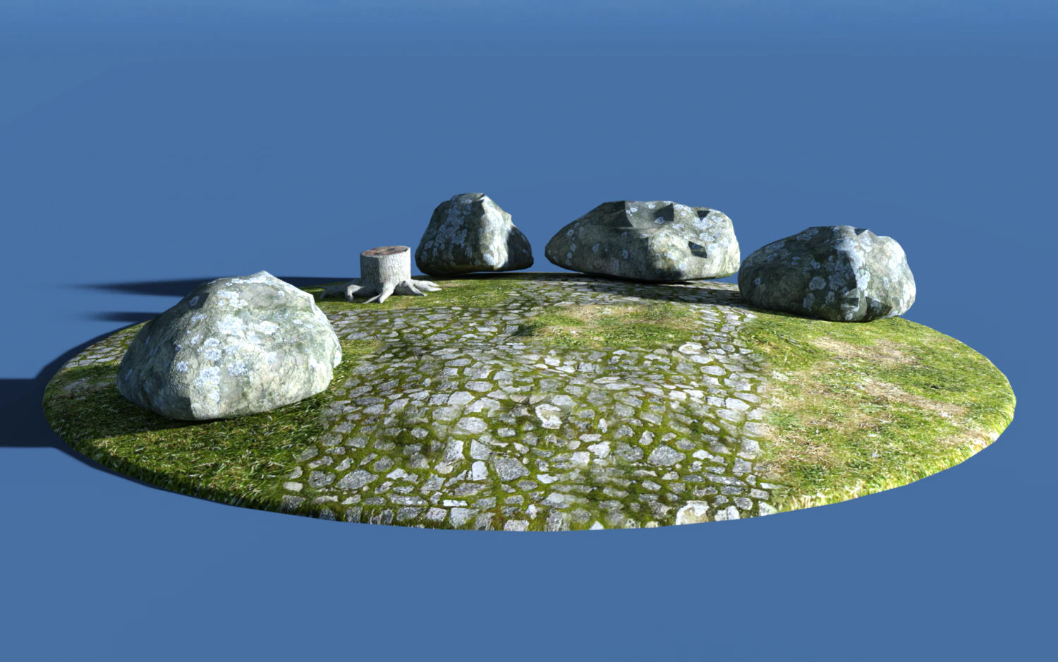 Stone trunk and grass 3D Model .c4d .max .obj .3ds .fbx .stl .blend 