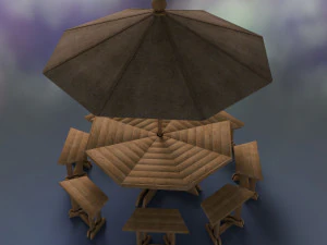 Sonnenschirm-Stuhl-M&ouml;bel-Dekor-Garten 3D Modell