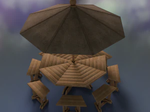 Sonnenschirm-Stuhl-M&ouml;bel-Dekor-Garten 3D Modell