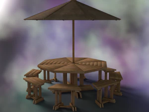 Sonnenschirm-Stuhl-M&ouml;bel-Dekor-Garten 3D Modell