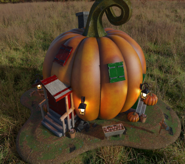 Pumpkin House Halloween 3D Модель .c4d .max .obj .3ds .fbx .stl .blend 