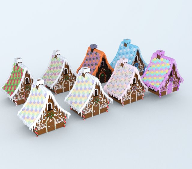 Gingerbread House and props Model 3D .c4d .max .obj .3ds .fbx .stl .blend 