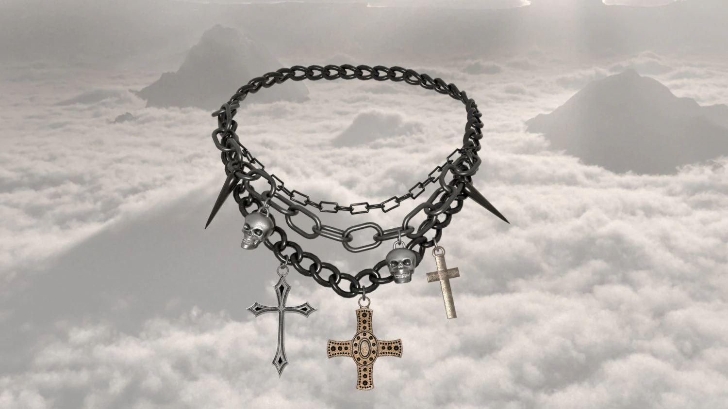 Gothic necklace 3D Model .c4d .max .obj .3ds .fbx .stl .blend 