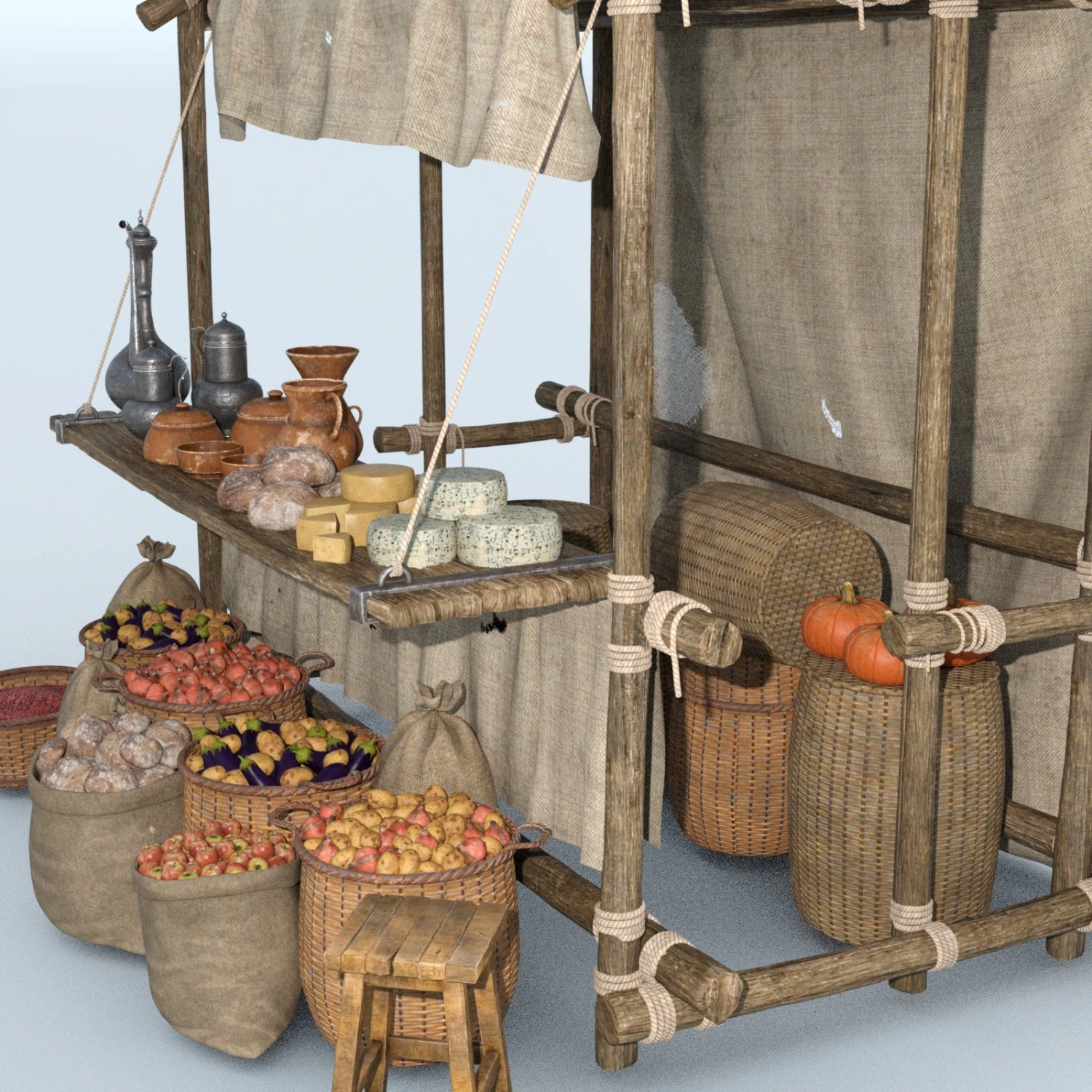 Medieval kiosk market 3D Model .c4d .max .obj .3ds .fbx .stl .blend