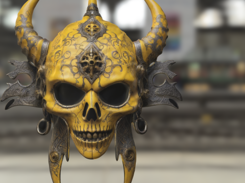 Demonic Horned Skull Mask 3D Model