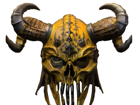 거대한 뿔이 달린 악마의 해골 헬멧 3D 모델