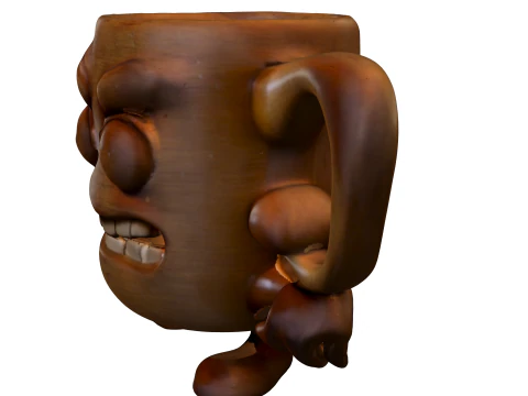 怒っている木製マグカップのキャラクター 3Dモデル