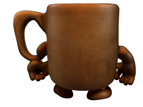 怒っている木製マグカップのキャラクター 3Dモデル