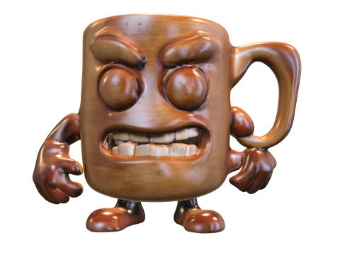 怒っている木製マグカップのキャラクター 3Dモデル