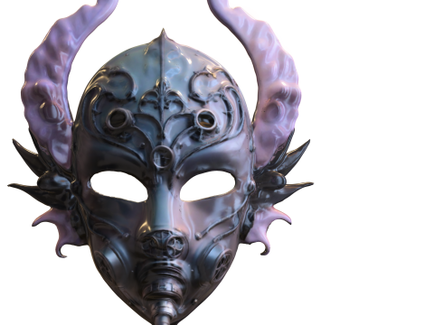 Ornate Fantasy Mask with Metallic Horns 3D Model