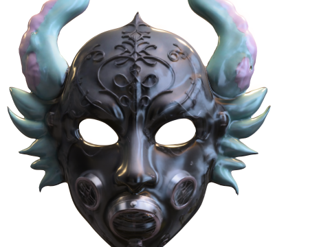 Ornate Fantasy Mask with Metallic Horns 3Dモデル