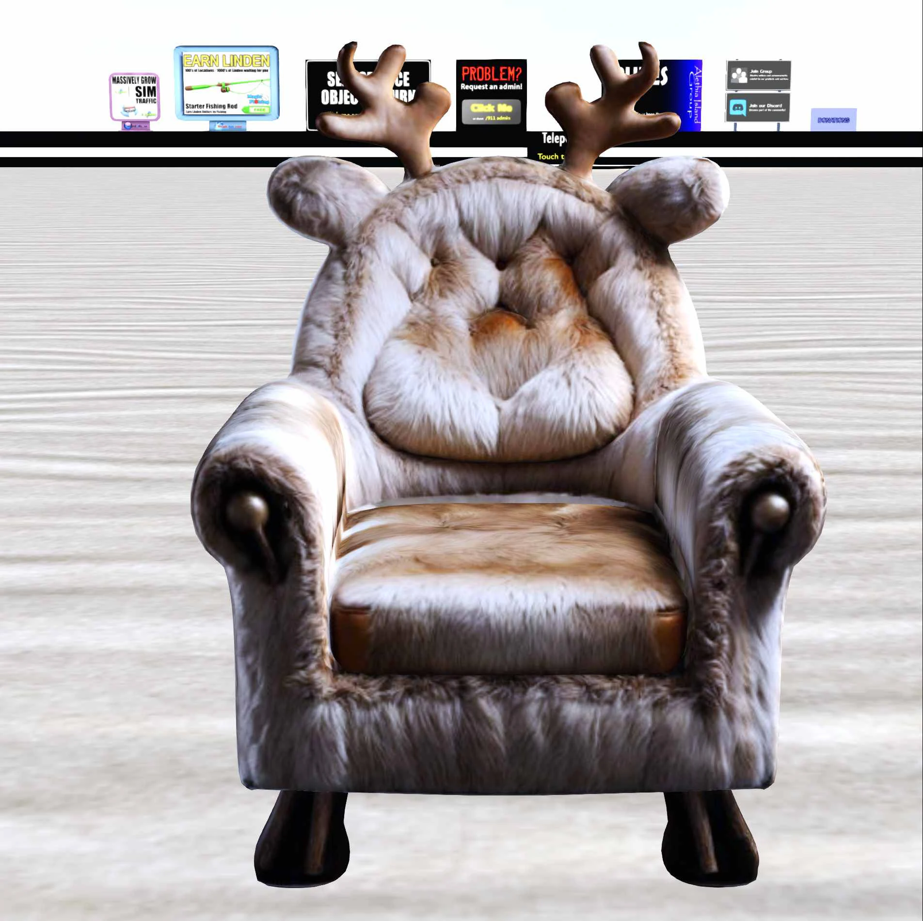 Rentier-Sessel, gem&uuml;tlicher, pelziger Fantasy-Stuhl f&uuml;r Umgebungen 3D Modell .c4d .max .obj .3ds .fbx .stl .blend 