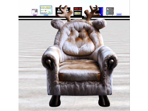 Reindeer Armchair Cozy Furry Fantasy Chair for Environments 3D Модель