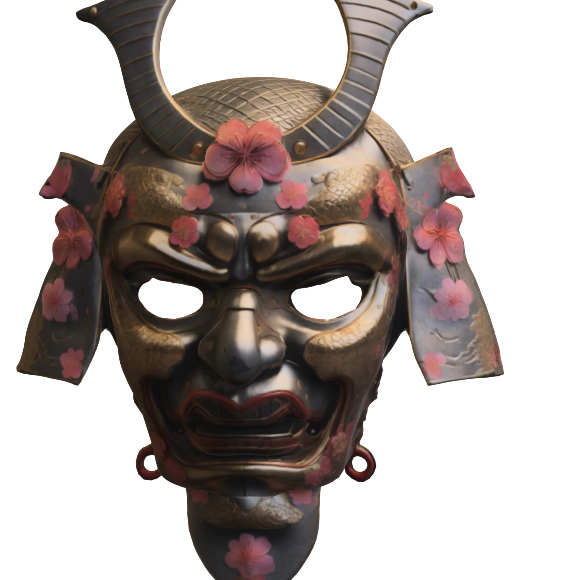 Samurai Oni Mask Sakura Warrior 3D Model .c4d .max .obj .3ds .fbx .stl .blend 
