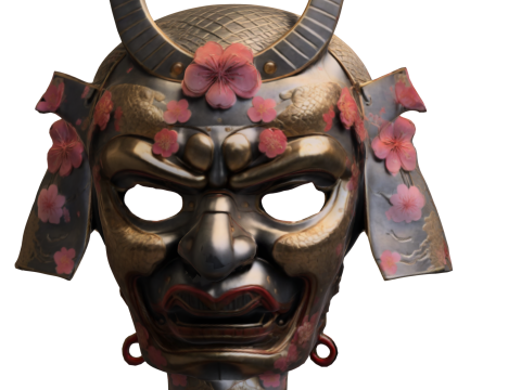 Samurai Oni Mask Sakura Warrior Modèle 3D
