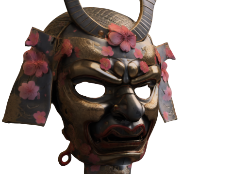 Samurai Oni Mask Sakura Warrior Modèle 3D