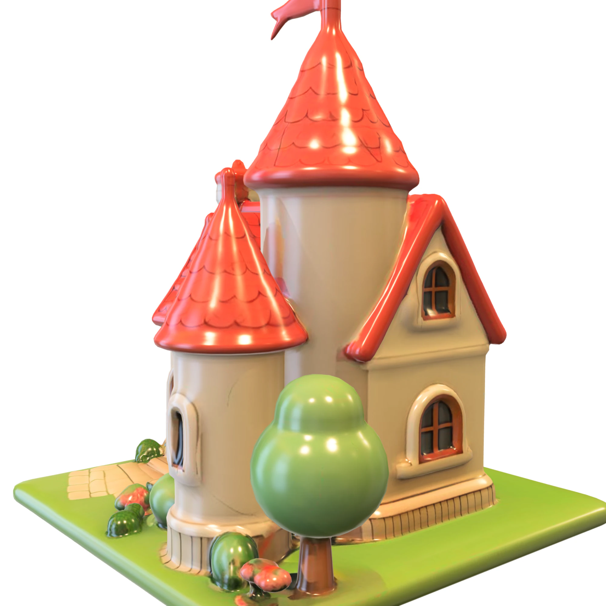 Fantasy Cartoon Castle Stylized 3D Model .c4d .max .obj .3ds .fbx .stl .blend 