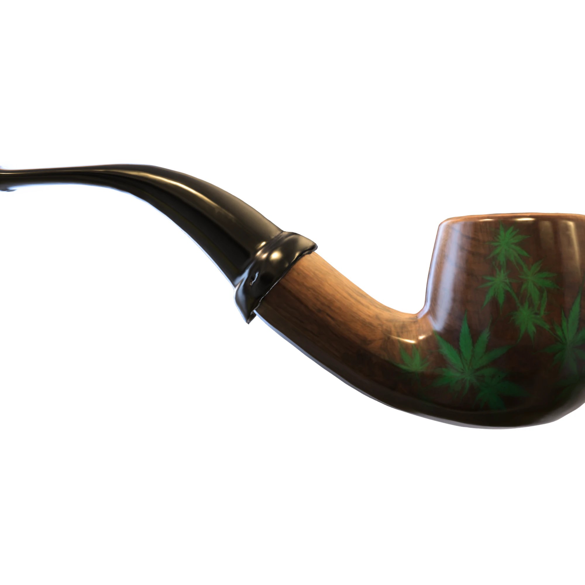 Wooden Smoking Pipe with Cannabis Leaf Engraving 3D Model .c4d .max .obj .3ds .fbx .stl .blend 