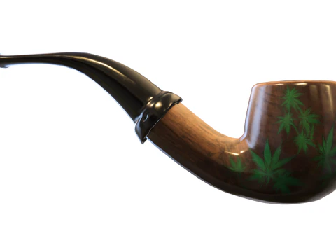 Wooden Smoking Pipe with Cannabis Leaf Engraving 3D Model