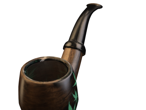 Wooden Smoking Pipe with Cannabis Leaf Engraving Model 3D