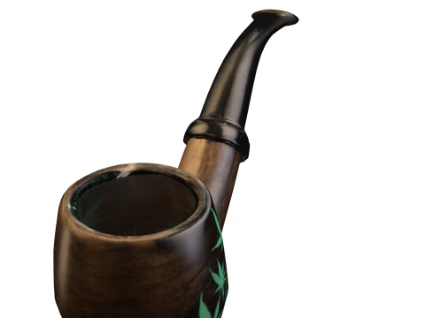 Wooden Smoking Pipe with Cannabis Leaf Engraving 3D Model