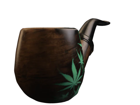 Wooden Smoking Pipe with Cannabis Leaf Engraving 3D Model