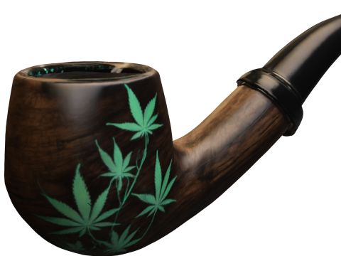 Wooden Smoking Pipe with Cannabis Leaf Engraving Model 3D