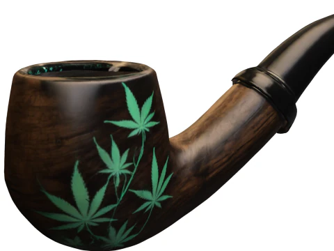 Wooden Smoking Pipe with Cannabis Leaf Engraving 3D Model