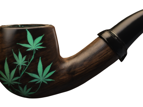 Wooden Smoking Pipe with Cannabis Leaf Engraving Model 3D