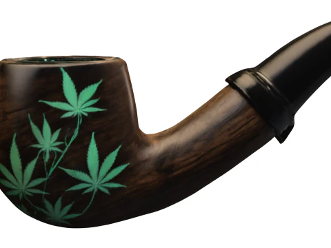 Wooden Smoking Pipe with Cannabis Leaf Engraving 3D Model