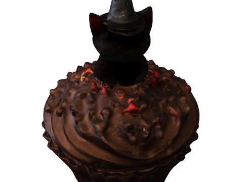 Witch Cat Chocolate Cupcake Model 3D