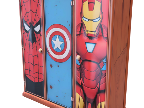 Superhero-Themed Wooden Cabinet 3D Модель