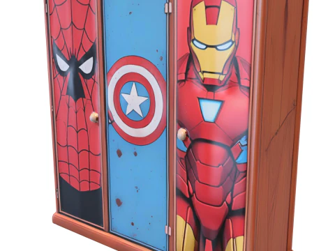 Superhero-Themed Wooden Cabinet 3D Model