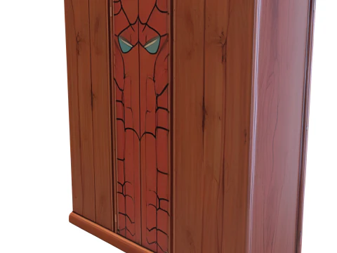 Superhero-Themed Wooden Cabinet 3D Model