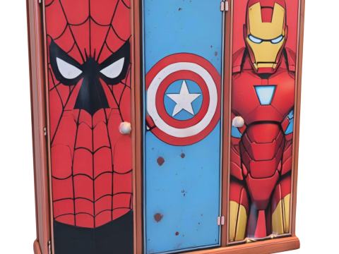 Superhero-Themed Wooden Cabinet 3D 模型