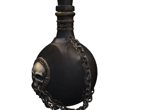 해골과 사슬이 달린 그림자 물약 신비한 플라스크 3D 모델