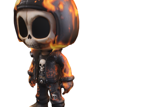 Flaming Skull Rider Chibi Infernal Biker 3D Модель