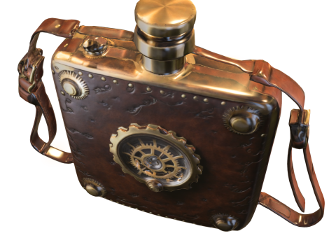 Steampunk Gear Flask Vintage Mechanical Bottle 3D Model